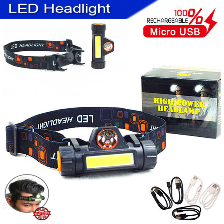Portable Mini High Power LED Headlamp Built-in Battery T6+COB USB Rechargeable Headlight Waterproof Head Torch Head Lamp