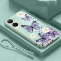 Vivo Y03 Little Daisy Luxury Butterfly Flower Casing Square Edges Plating Back TPU Soft Case with Lanyard Cover. 