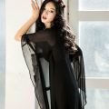 Chiffon Dress 2023 Spring and Summer Half Sleeve Retro High Waist Pure Color Slim Fit Slimming V Lingxian Elegant Female Dress. 