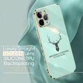 Hontinga for OPPO A15 A15S Back Cover Luxury 6D Plating Cartoon Lucky Deer Side Pattern Case Soft Silicone Square Phone Cases. 