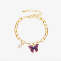 Enamel Pearl Colorful Butterfly Charm Bracelet Ins Girl Korean New. 