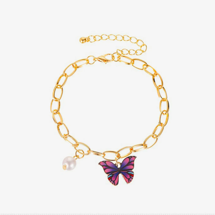 Enamel Pearl Colorful Butterfly Charm Bracelet Ins Girl Korean New