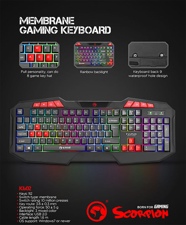RBG%20Gaming%20Keyboard%20Marvo%20K602%20Wired%20112-Key%20Multimedia%20,%20Rainbow%20Backlit%20-%20Image%202