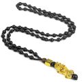 Feng Shui Pi Xiu Pendant Necklace -Bring Wealth Good Luck Charm Necklace -Chinese Feng Shui Faith Obsidian Stone Beads Necklace. 