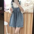 Denim Brace Shorts for Women 2024 New Summer Slimming Slim Fit Sweet Cool Design Sense Youthful-Looking Loose Wide-Leg Pants. 
