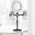 Desktop Ring Light for Selfie and Phone, 3 Colors Dimmable LED Light for Live Makeup Desktop Mobile Phone Tabletop Stand with Selfie Ring Light, 3 Light Modes, 3 Mobile Clips, 360° Rotating Clips,. 