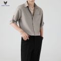 ACHS AWAKE Short-Sleeved Shirt Men's Spring and Summer Ruoshuai High-Grade Korean Style Trendy Casual Ice Silk 3/4 Sleeve Shirt. 