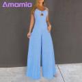 Women Jumpsuit Chest Cutout Straps Wide Har Hollow Backless Jumpsuit. 