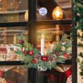Likovie Battery Operated Christmas Wreath Led Light-up Christmas Wreath with Red Berry Pinecone Garland Festive Xmas Decoration for Front Door Wall Hanging Christmas Window Wreath. 