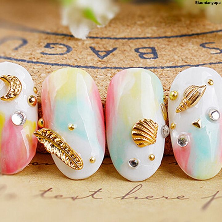 BiaonianyupaProfesional 100pcs Gold Seashell Starfish Nail Charms Metal ...