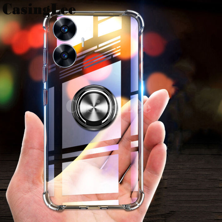 For Realme C55 Case Soft Clear Transparent Protector Shockproof Car adsorb Holder Ring Back Cover Casing hp Realme C55 Phone case
