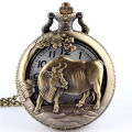 Dropshipping Bronze Cow OX Hollow Quartz Pocket Watch Necklace Pendant Chinese Zodiac 12 Carving Womens Men GIft. 