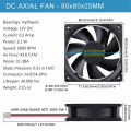 80x80x25mm Dc 5v 12v 24v Brushless Cooling Fan 2-Pin High Performance Strong Quiet 8025 Fan For Computer Case Amplifiers. 