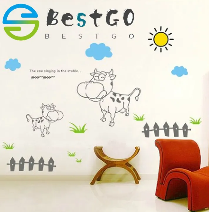 【BestGO】autocollant mural cow pasture cartoon images children decorative sticker on the wall Wall decor  wall stickers for kids rooms