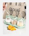 Lovwish Glass Jar Tray & Seasoning Pot Set 4Pcs Kitchen Coarse Cereals Storage Jar Canister Dispenser With Spice Jar Set Korean Style Cat's Paw Glass Sealed Can Large Capacity. 