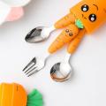 【HOT】 Spoon Fork Children Cutlery Cartoon Fork Head Passivation Mirror Reflection Carrot Shape For Kids. 