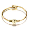 Fashion Girls Gold Color Stainless Steel Heart Bracelet Bangle With Letter Fashion Initial Alphabet Charms Bracelets For Women. 
