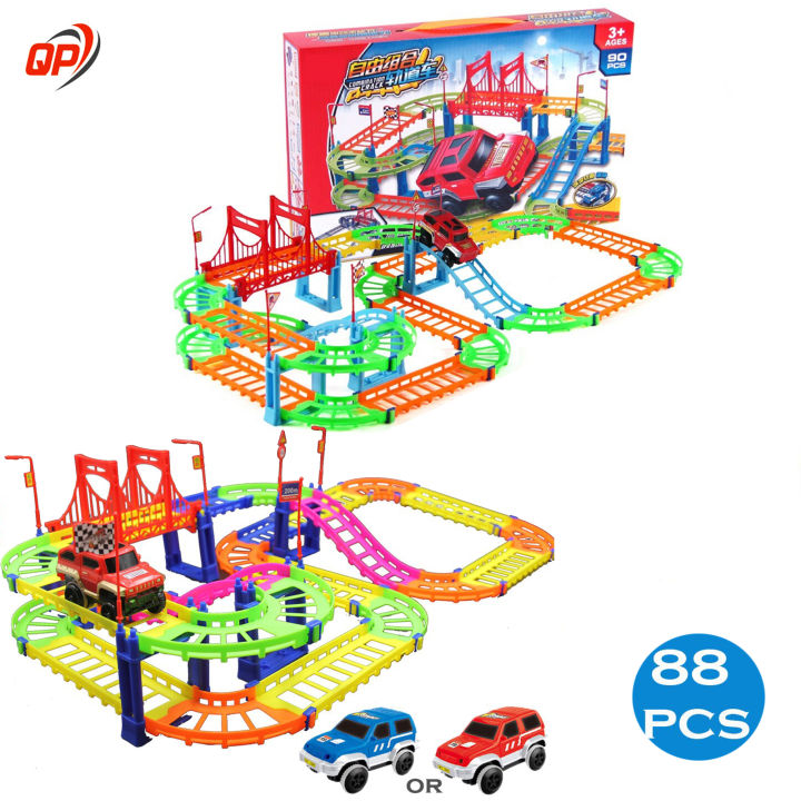 88pcs/set%20DIY%20Electric%20Racing%20Rail%20Car%20Double%20Layer%20Train%20Track%20Railway%20Track%20Racing%20Road%20Urban%20Traffic%20Toys%20Educational%20Toy%20-%20Image%202