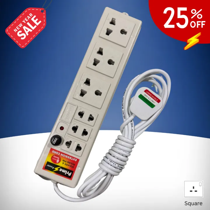 Prime Power Multi Plug Power Extension Cord High Grade Multi Functional Power Cord Socket Square Pin Made in Sri Lanka  6 Months Warranty  3.5 M, 5 M, 7 M Long Cable