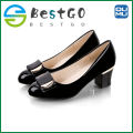 【BestGO】Patent Leather Square Heeled Plus Size Office Lady Shoes High Heels Shoes For Women Size 34~42. 