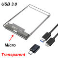 USB 3.0 SATA 2.5 inch Transparent SSD HDD hard drive Box Case HDD Enclosure+Type-C 3.1 Plug Mobile Phone External+Micro Cable. 