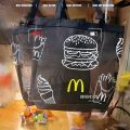 Canvas Folding Peripheral Mesh Shopping Bag Good-looking Fold McDonald's Tote Portable Environmental Protection Portable Bag Light and Small 〈. 