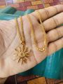 Gold plated 3mm 18/24 Inch Bismark chain with sun design Pendant with stone for women. 