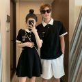 You Wear My Dress Summer Couple Wear One Dress One Dress ins Pure Desire Style French Style polo Collar T Shirt Puff Sleeve Dress. 