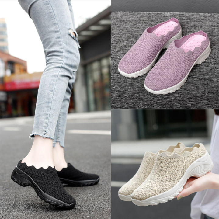 Women s Slip On Half Shoes For Women Boat Shoes Ladies Korean Flat Shoes Fly Woven Breathable Mesh Shoes For Women Sneakers Daraz.lk