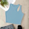 Trending Style Cut Out Crop Top High Quality Cotton Rib Fabric , Round Neck, Sleeveless Casual Party Wear Tight Tank/ T-Shirt In White, Ash And Green Colors For Women/ Ladies / Girls In S, M, L, Xl Free Sizes. 