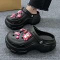 Women's Strawberry Bear Hole Shoes for Summer 2024 New Platform Outdoor Non-Slip Closed Toe Height Increasing Half Sandals. 