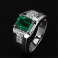 【IKE】Fashion Men Ring Jewelry Rectangle Sapphire Gemstone Finger Ring for Wedding Engagement  Accessories. 