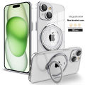 For Apple iPhone 15 Plus Portability Ring Stand Drop Proof Camera Protection Case For iPhone15 Plus iPhone15Plus Magsafe Plating Rotation Bracket Back Cover. 