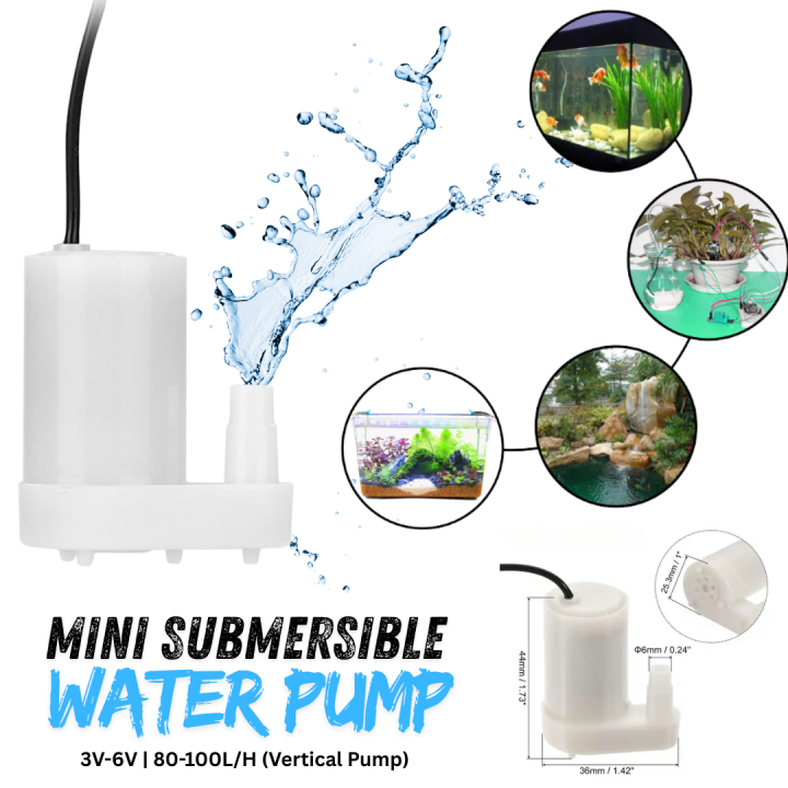 Submersible Water Pump Mini DC3-5V 100L/H Silent Aquarium Fish Tank Accessories - 100-200mA - H.Max :0.8m -Suitable for Arduino and ESP Projects