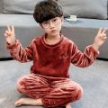 pajamas for kids Girls' pajamas autumn and winter thickened children's warm pants set parent-child home clothes flannel warm suit for middle children. 