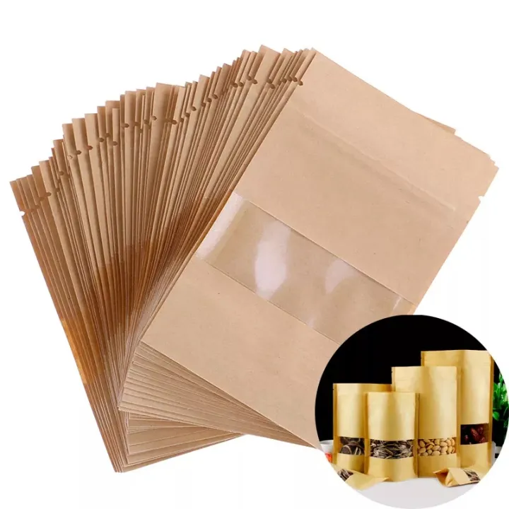 25pcs%2012x20cm%20Brown%20Kraft%20Paper%20Transparent%20Zip%20lock%20Standup%20Pouch%20Bags%20With%20Clear%20Translucent%20Window%20For%20Dried%20Food,%20Candy,%20Spices%20&%20Nuts%20-%20Image%205