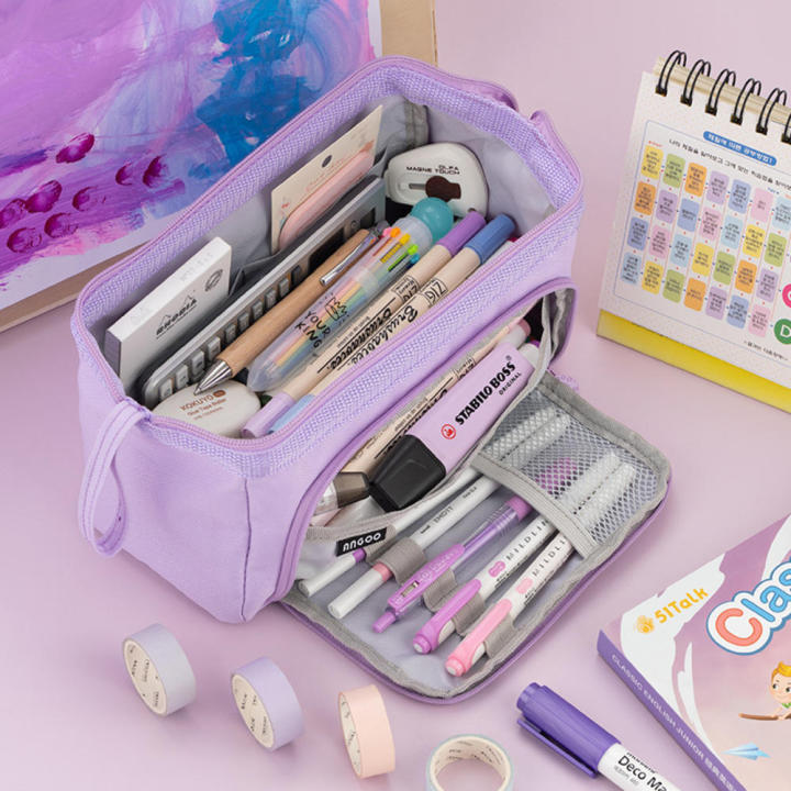 Pencil%20Case%20With%20Multiple%20Compartments%20Simple%20Stationery%20Case%20Double%20Layer%20Pencil%20Case%20Large%20Capacity%20Pencil%20Bag%20Canvas%20Pencil%20Case%20-%20Image%203