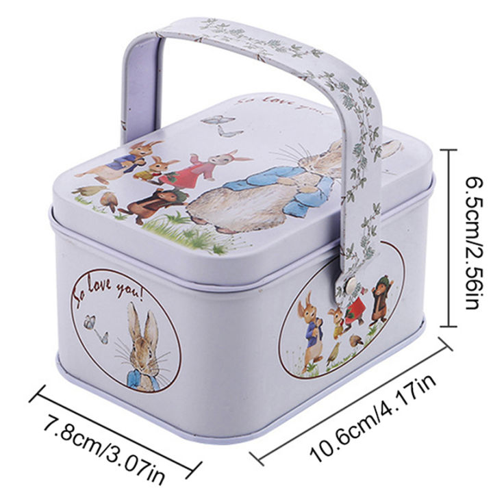 Vintage Tinplate Little White Rabbit Suitcase Candy Box Gift Box Storage Can