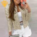 Women Sequin Jacket Sparkling Sequin Round Neck Cardigan for Women Elegant Long Sleeve Jacket for Commute Club Party Solid Color Open Stitch Design Women Coat. 