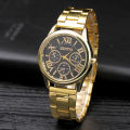 2024 New Brand 3 Eyes Gold Geneva Casual Quartz Watch Women Stainless Steel Dress Wristwatch Relogio Feminino Ladies Clock Hot S. 