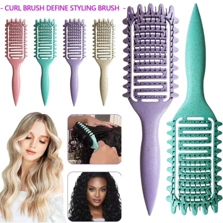 【HOT】 Curl Define Styling Brush Hollow Out Detangling Brush Tangled Wet Curly Hair Comb Shaping Curls Barber Hairdressing Tools