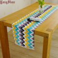 Longshow Polyester Colorful Geometric Paid Waves Table Runner With Braid Ball Trim 33x140cm. 