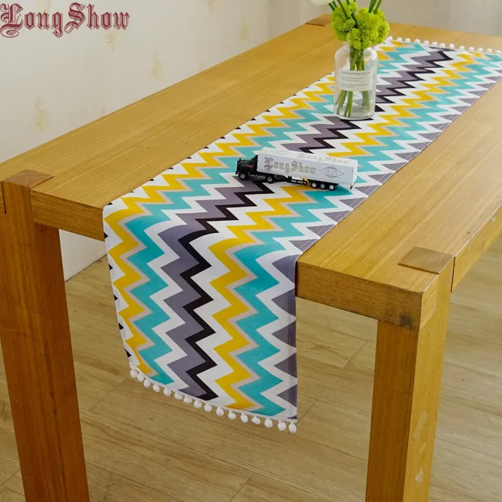Longshow%20Polyester%20Colorful%20Geometric%20Paid%20Waves%20Table%20Runner%20With%20Braid%20Ball%20Trim%2033x140cm%20-%20Image%206