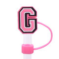 Pvc Material Straw Topper Stanley Cup Compatible Pink Abcd Design Silicone Cover Letter Shaped Cup Accessory for Outdoor Drinks. 