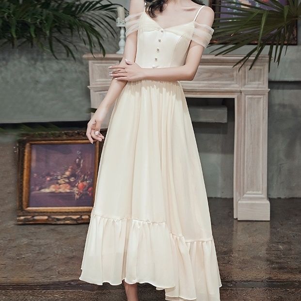 Wedding Champagne Bridesmaid Dress 2024 New Summer Fairy Niche Senior Sisters Group Dress Daily Style