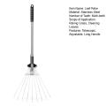 Likovie Stainless Steel Leaf Rake Adjustable Telescopic Metal Rake for Garden Leaves Cleaning Tool Long Handle Claw Rake for Backyard Lawn Farm Retractable Nail Rake Rust-resistant Leaf Rake. 
