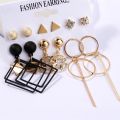 12Pcs/Set Black Square Gold Earrings Female Jewelry Accessories. 