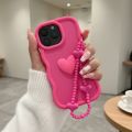 CAMMY Cute Wave Silicone 3D Heart Phone Case With Pearl Strap For iPhone 7 8 X XR XS 11 12 13 14 15 16 Pro Max Shockproof Cover FOR Girls new. 