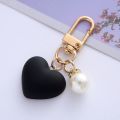Matte Black White Heart Pendant Keychain Romantic Pearl Tag Key Ring Accessories Cute Bag Hanging Ornaments Car Trinket Keyring. 