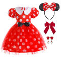 Disney Minnie Mouse Dress Girls Cosplay Princess Costume Children Birthday Mickey Bowknot Gown Christmas Halloween Apparel. 